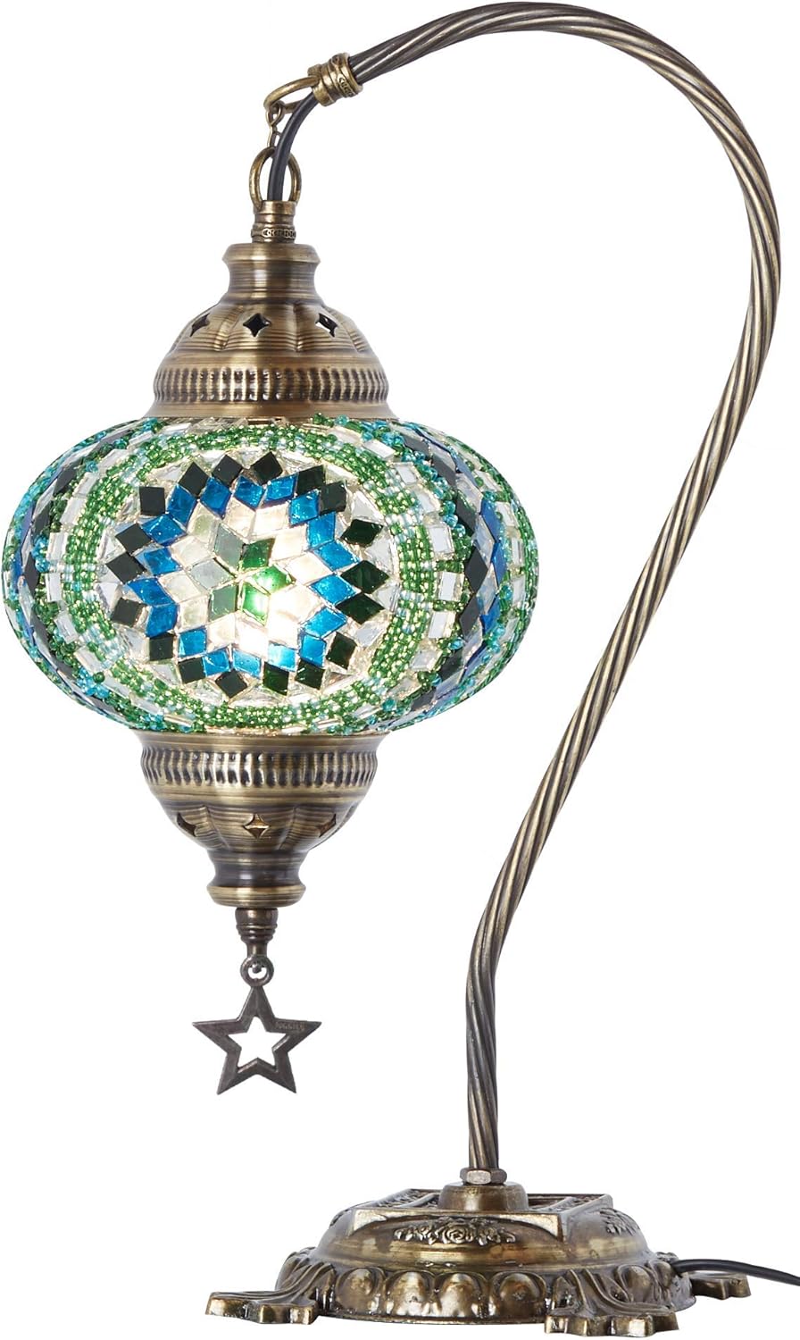 Flash Deals - 60% OFF Demmex Handmade Turkish Moroccan Colorful Mosaic Antique Table Desk Bedside Night Lamp Lampshade, Turquoise, Teal, Green