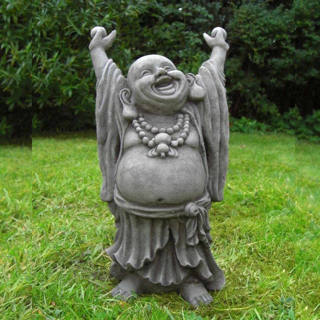 Discount Garden Statues Antique Grey Dgs Statues – Stone Cast, Hands Up Stretching Buddha, Small, Hand Finished, Statue, Sculpture