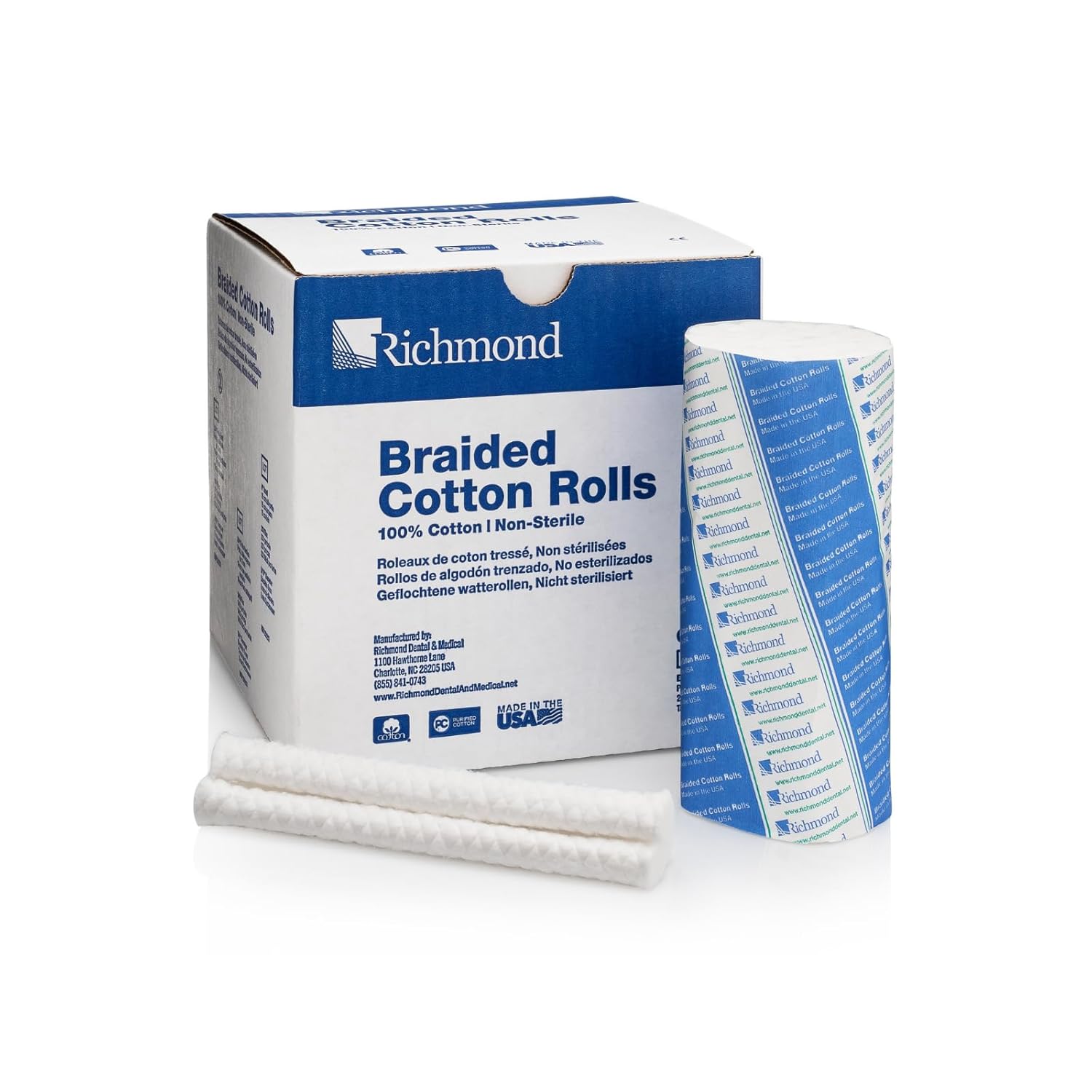 201205 Braided Cotton Roll, Non-Sterile, 1/2" Diameter, 6" Length, Large (Pack of 100)