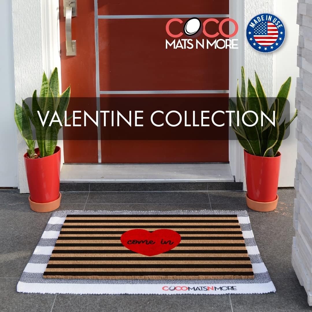 COCO MATS 'N MORE Come in Heart - 18" x 30" Made in USA - Durable Entry Mat Uses Natural Coir Vinyl Back Outdoor Doormats for Entryway Sustainable Welcome Heart Love Rugs