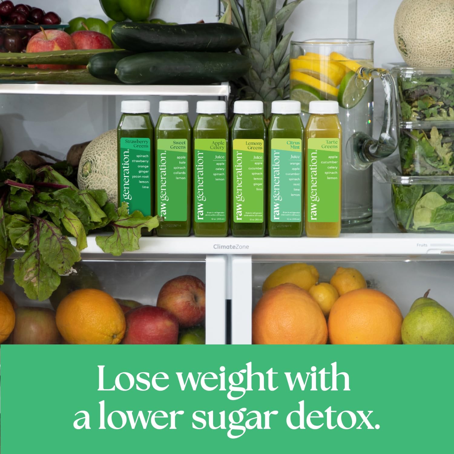 Raw Generation Cleanse for 2 – Detox Juice Cleanse with Less Sugar for Weight Management, Energy, Clearer Skin & Gut Health – 6 Green Juices to Detox Your Body and Reset Your Diet