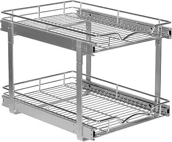 2-Tier Pull-Out Cabinet Organizer with Heavy-Duty Steel Frame, Full-Extension Sliding Shelves, Holds 100 lbs, Easy Install for Kitchen, Pantry & Under Sink Cabinets, 17" W x 21D x 16.5" H