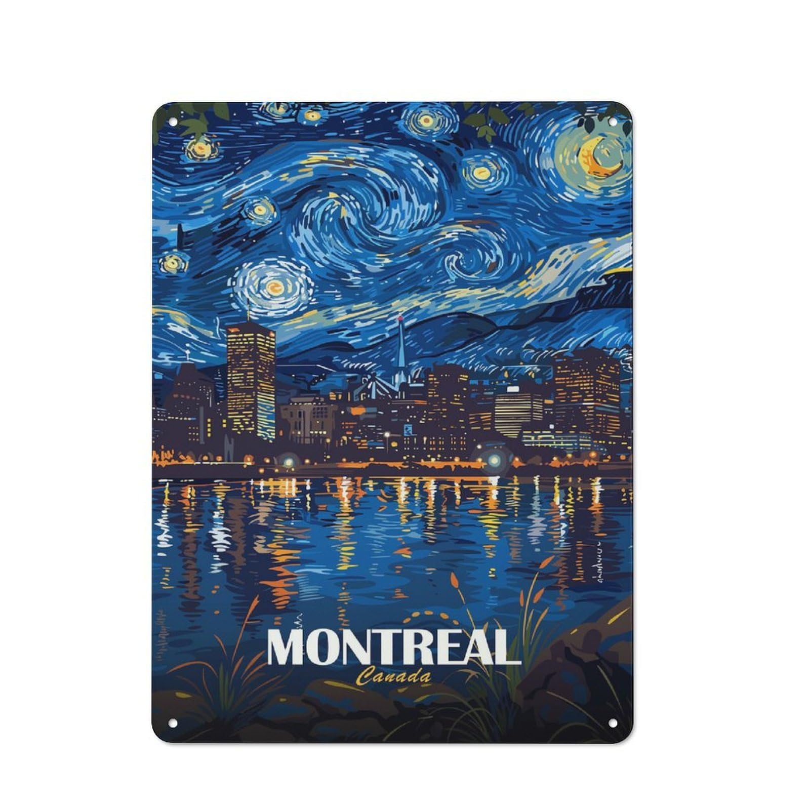 Junmoney Style-4 Rustic Tin Sign 40X30cm Featuring Montreal Canada Starry Night Art For Garage Or Workshop, For Garage, Workshop And Man Cave Decoration