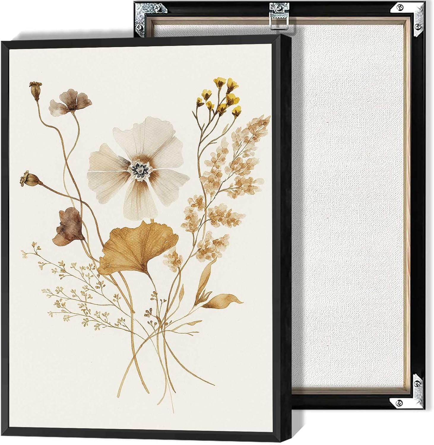 Watercolor Flowers Canvas Wall Art Neutral Botanical Decor Posters Wildflowers Bouquet Watercolor Prints For Office Living Room Bedroom Wall Decor 12x16in Wframed