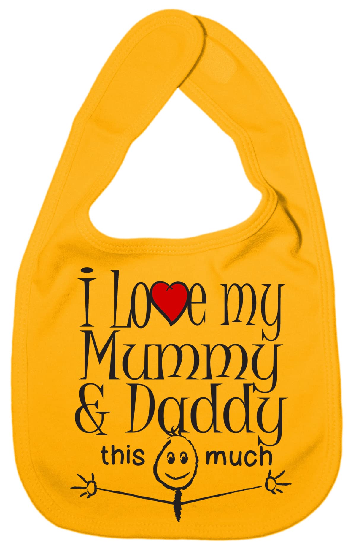 Image is Everything IiE, I Love My Mummy & Daddy This Much, Son Daughter Baby Unisex Soft Cotton Feeding Bib, Yellow