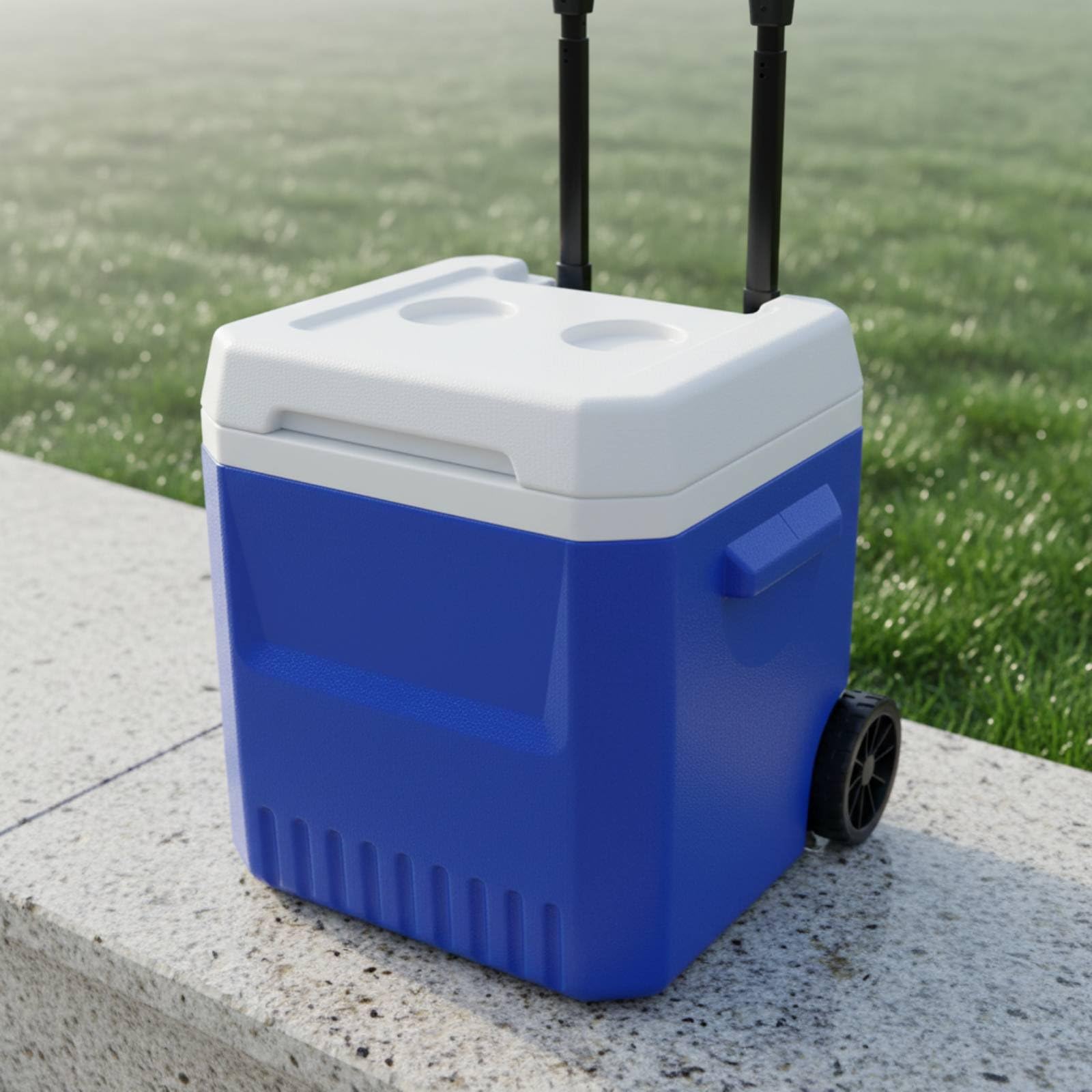 rockible Borsa Termica Esterno Portatile con Carrello Ghiacciaia Isolata a Rotelle Contenitore Frigo per Bevande Freddo Chiller Mobile da Esterno Adatta per Campeggio Gite Fuori Porta Pesca, Blu
