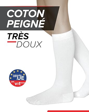 Chaussettes Hautes Au Genou Coton Enfant - Lot De 3 Paires Mi-Bas Longs Filles Et Garçons 27-30 Ou 31-34