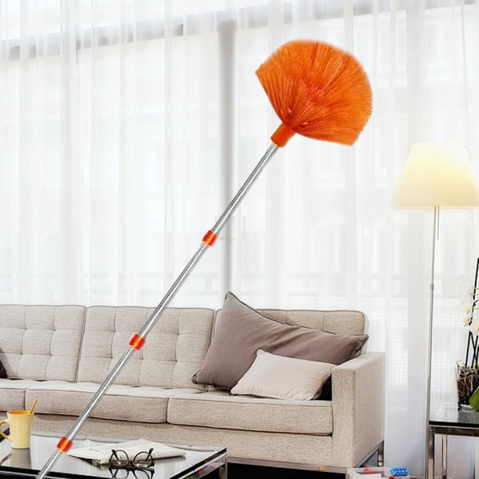 Spolverino alto – Strumento di pulizia in microfibra estensibile con asta telescopica per soffitto, pareti, ventilatori e ragnatele – Spazzola per spolverare efficiente per la pulizia di casa e