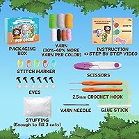 Vista 3 de Kit de ganchillo POP COCHE para principiantes, kits de ganchillo para adultos, kit de crochet y tejer de amigurumi para animales con videotutoriales