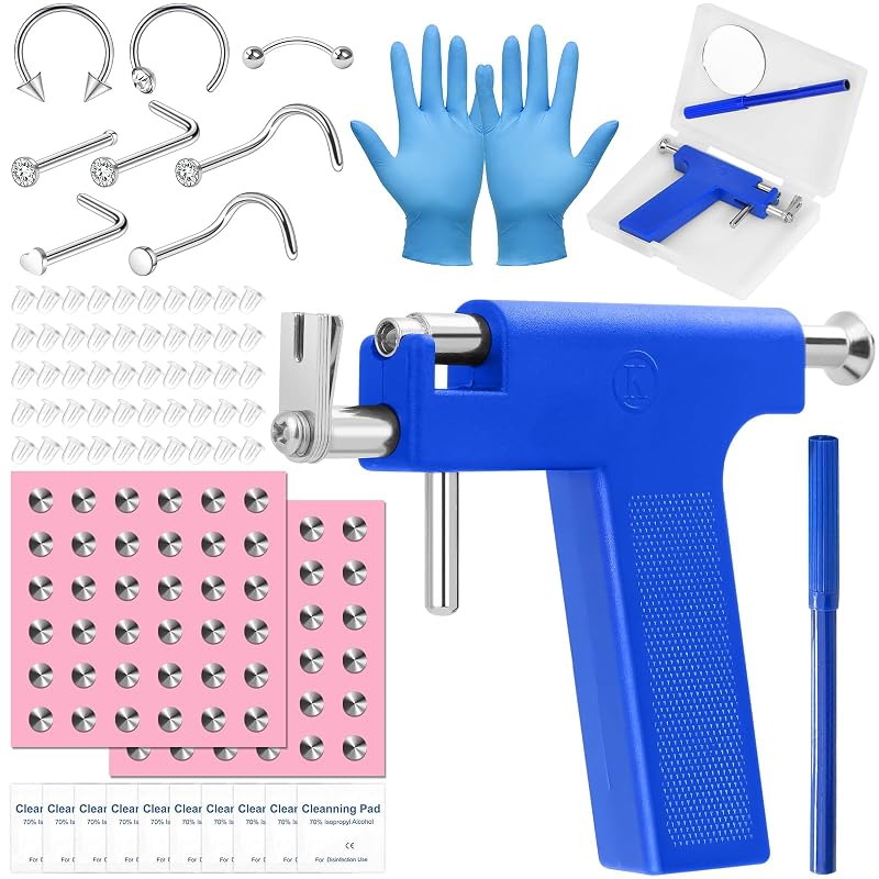 Kit para piercing com pistola reutilizável Dexpinzo, brincos descartáveis e acessórios, Pacote com 1 kit