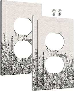 WMHUSU Decorative Outlet Covers Beige Sketch Wildflower Botanical Plants Novelty 1 Gang Wall Plate Receptacle Duplex Light Switch Cover Plate Single Dual Plug Covers Electrical Sw…