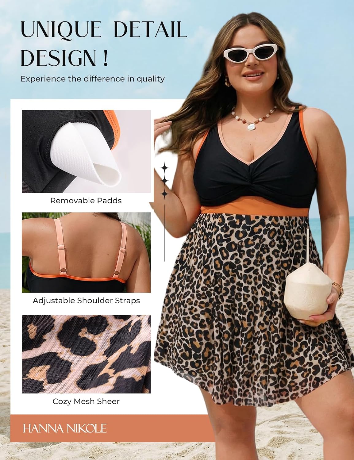 Hanna Nikole Women Plus Size Swimsuit One Piece V Neck Swimdress Tummy Control Twist Front Mesh Flowy Bathing Suit 2026