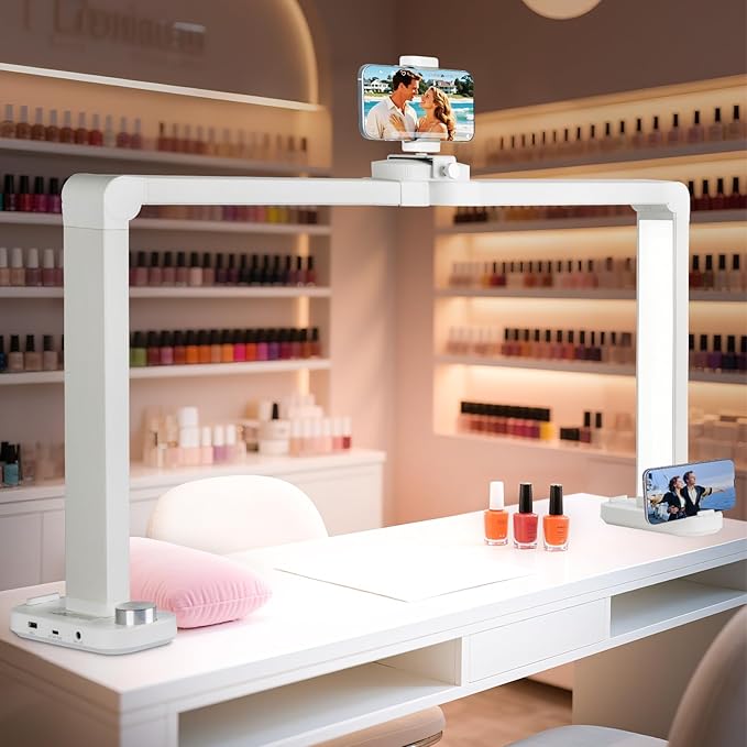 KIRKAS KIRKAS 34inch Large Half Moon Light for Nail Tech, 456 LEDs 3 Color Modes Infinitely Knob Arch Light with Phone Holder Charging Function, Foldable Nail Desk Lamp for Eyelash Extension, Tattoo-White