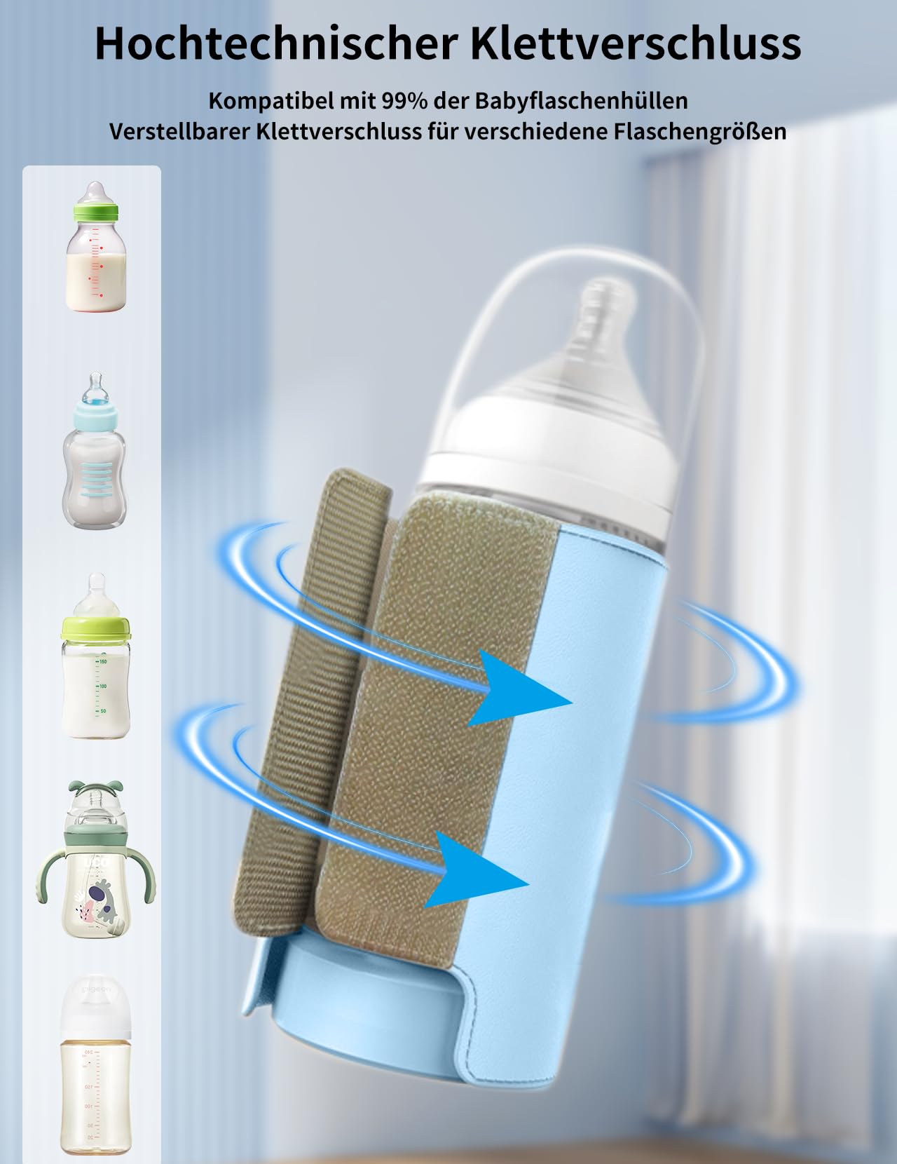 Flaschenwärmer Baby, Babyflaschenwärmer mit 8000mAh Akku, 6 Temperaturstufen 38-50℃, LED-Anzeige & Nachtlicht, Tragbarer Flaschenwärmer Baby USB-Ladefunktion für Unterwegs und Zuhause(Blau)