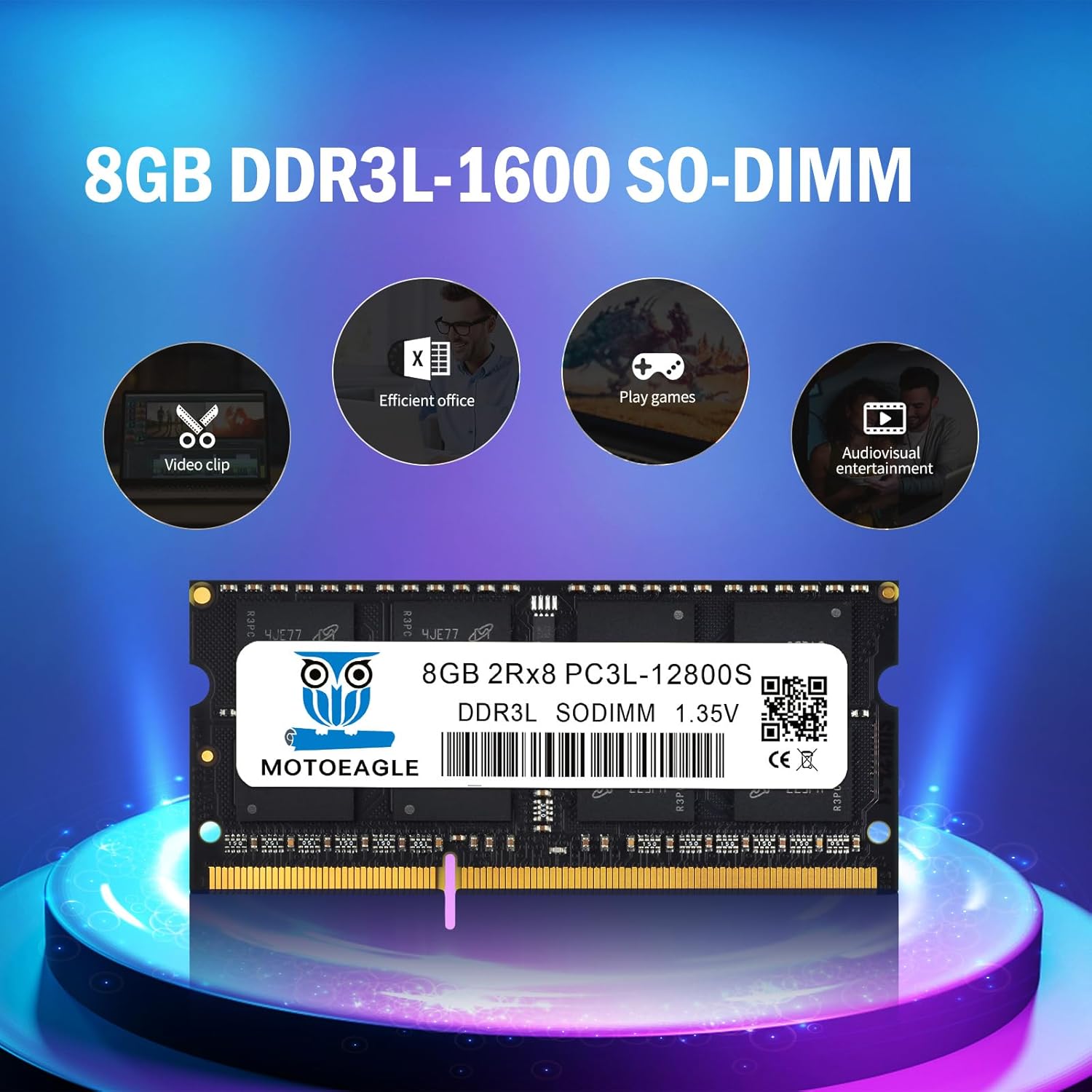 DDR3L 8GB 1600MHz PC3-12800 CL11 Unbuffered Non-ECC 1.35V SODIMM 204-Pin Laptop Notebook PC Computer Memory Module Ram Upgrade