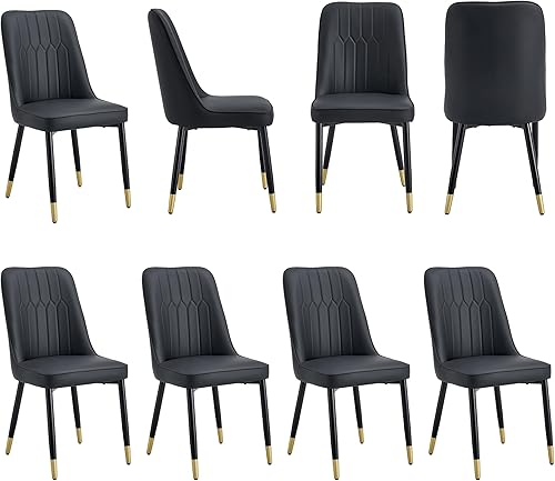 Vista 19 de Modernos juegos de sillas de comedor y mesa y sillas con cojines gruesos, patas de metal negro con detalles dorados, juego de 8 piezas