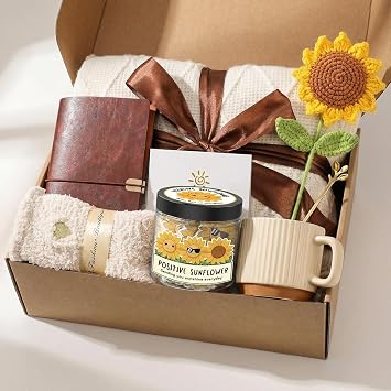 Get Well Soon Gifts for Women,Sending Sunshine Sunflower Birthday Gift with Affirmation Cards, Mental Health, After Surgery Self Care Package, Thinking of You Gift Baskets for Mom Best Friend Sister
