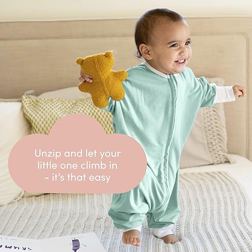 Miniatura 7 de SleepingBaby Pijama Flying Squirrel para niños pequeños con cremallera práctica para cambios rápidos de pañales y comodidad de viaje, menta, 12-24