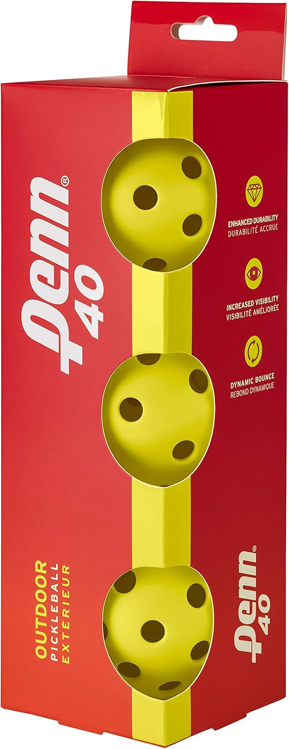 Penn 40 Outdoor Pickleball Balls - Softer Feel for Recreational & Club Play - USAPA Approved, 3-Pack : Sports & Outdoors