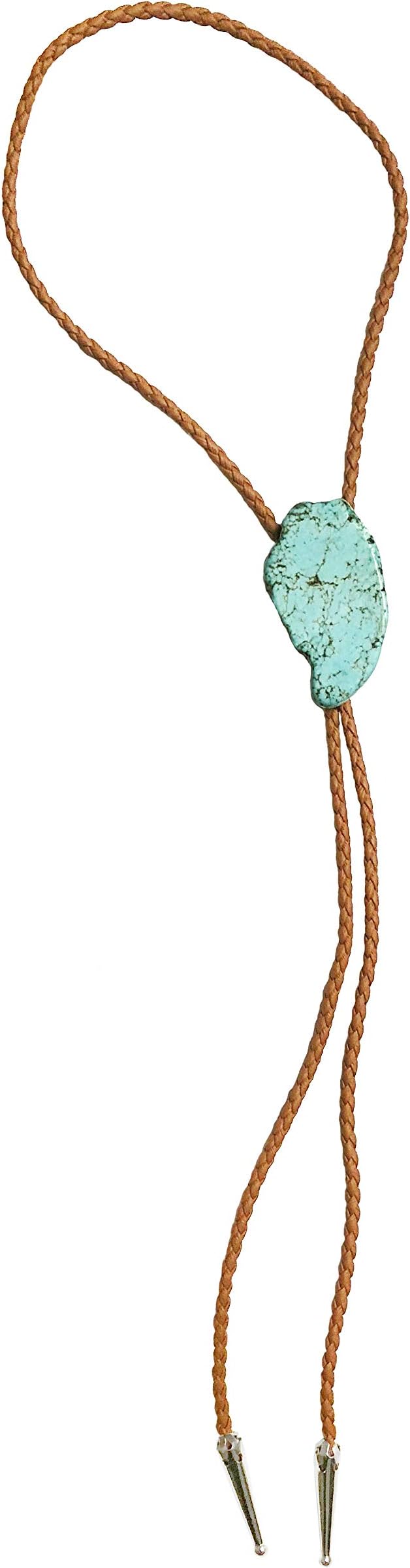 Daisy Del Sol Boho Leather Western Bolo Tie Turquoise Gemstone Choker Necklace (Brown Turquoise)