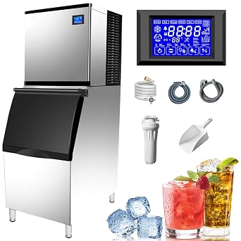 Commercial Ice Maker Machine 350Lbs/24H, 308Lbs Storage Bin, 156 Clear Ice Cubes in 8-15 Mins, Stainless Steel Commercial Ice Machine with Auto Cleaning for Restaurant Bar Cafe Hotel