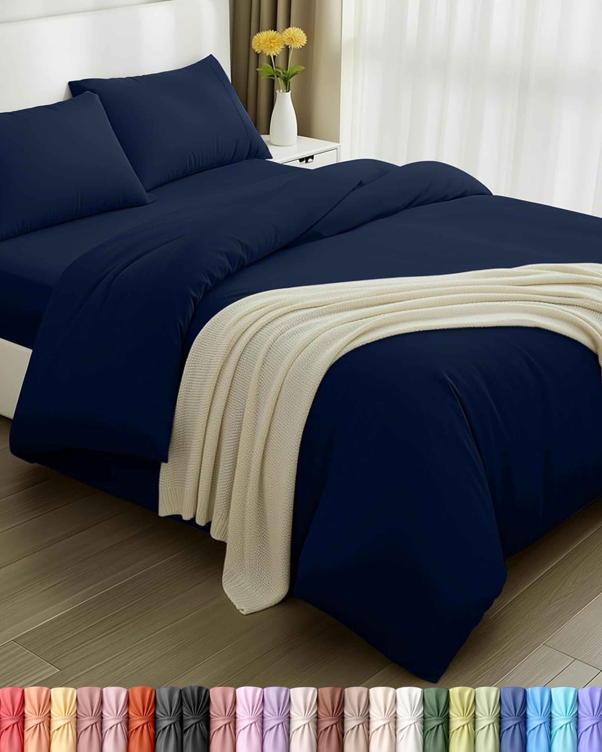 Utopia Bedding 4 Piece Double Bedding Set - Duvet Cover, Fitted Sheet with Pillow cases - Soft Brushed Microfiber (Navy)