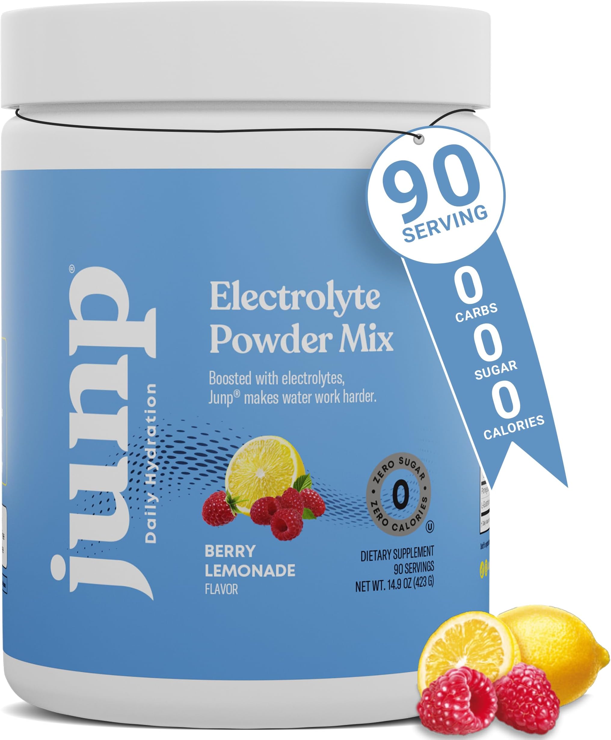 JUNP Hydration Electrolyte Powder, Electrolytes Drink Mix, Hydration Mix, Sugar Free, Gluten Free, 0 Calories, 0 Carbs, Keto Friendly, Kosher, (Berry Lemonade)