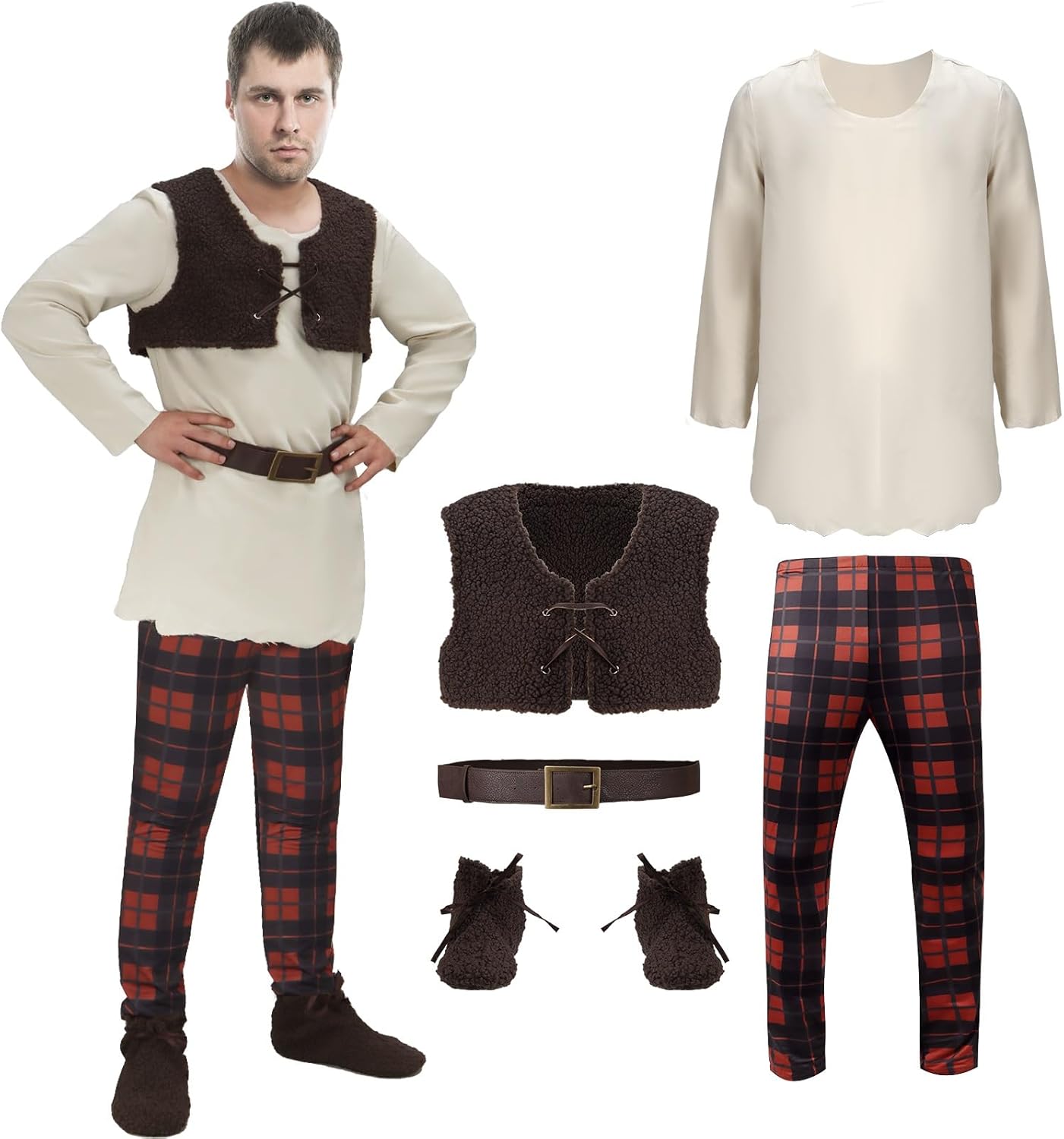 AMNPOLEN Men Costume Sublimation Shirt Vest Pants Belt Halloween Movie Character Cosplay Outfit