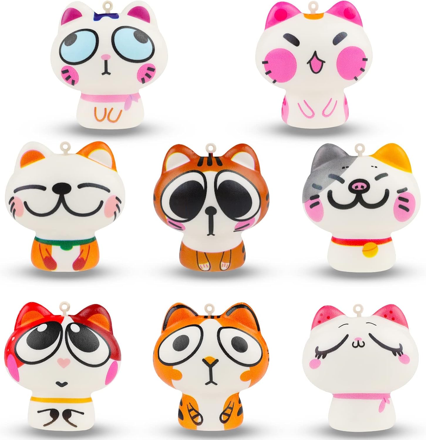 Anboor Juego de 8 Piezas Squishy, Squishies de Gato con Llavero Mini Animales Kawaii Juguetes de Crecimiento Lento para niños niñas Navidad, premios de Aula y Regalo de Recuerdo de Fiesta