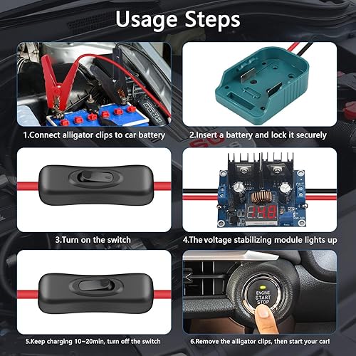 Miniatura 4 de Abrazaderas de cocodrilo para cable de puente compatibles con batería Makita de 18 V, 2 pies y 14 AWG, cables de alimentación de arranque automotriz