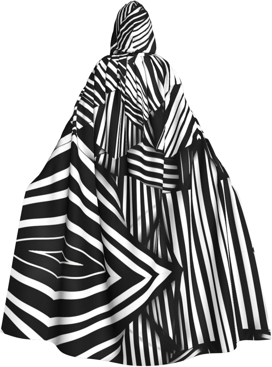 STejar Black and White Geometric Lines Halloween Adult Hooded Cape, Hooded Robe Cape, Women's Men's Halloween Dress Up Party Cosplay Costumes.