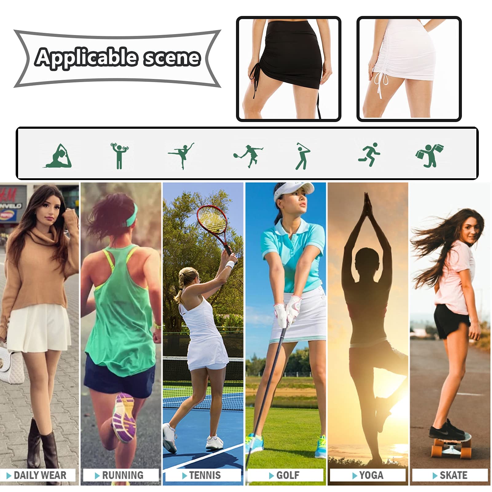WeißEr Plissee-Tennisrock, WeißE GolfröCke füR Frauen, Tennisrock Damen Sportlich Golf Skort Activewear Eingebaute Shorts Sport Outfits Training Laufen MiniröCke