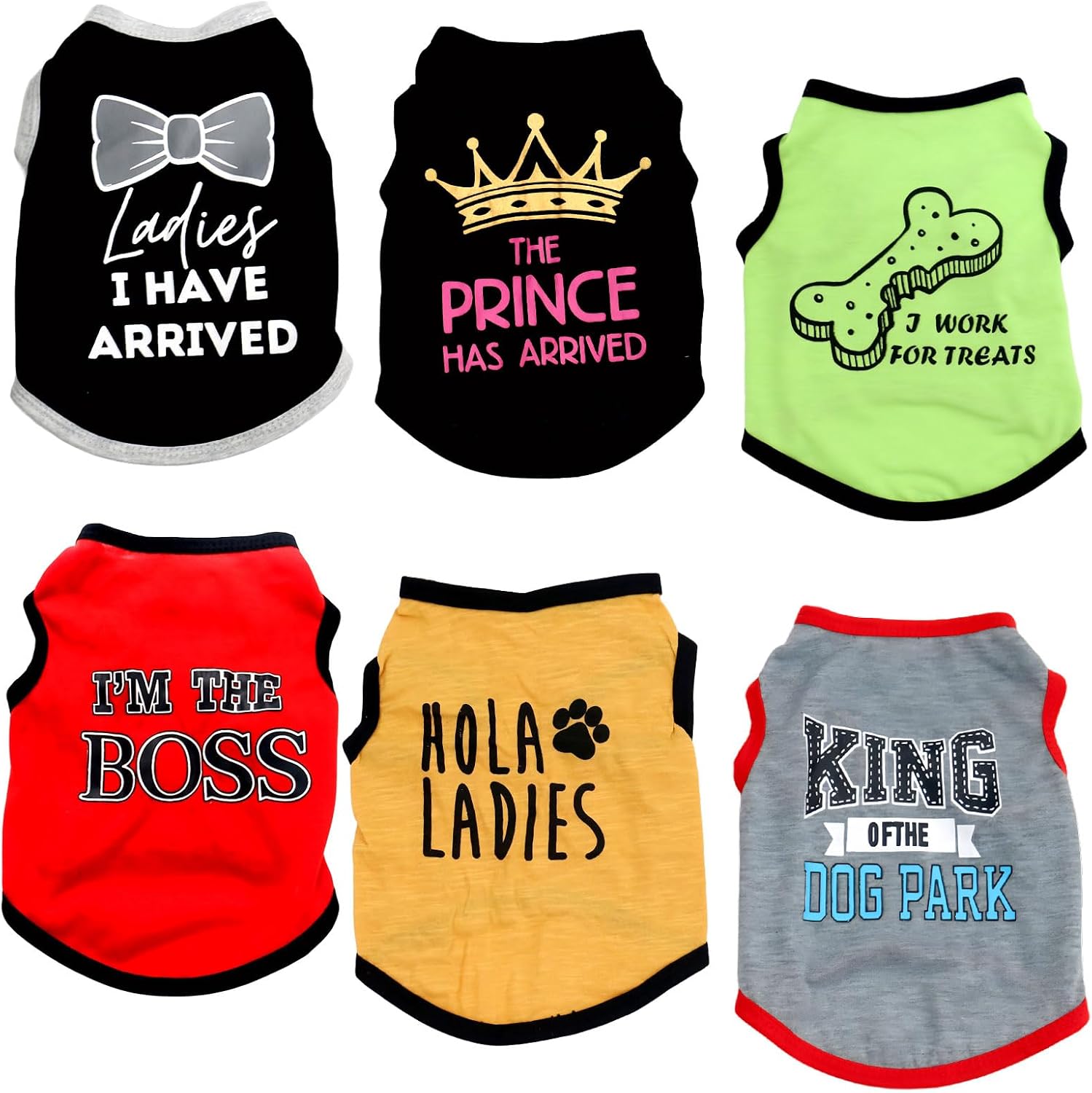 6 Pack Small Dog Clothes for Boys Summer Dog Shirt Puppy Clothing with Crown Bow Tie Bone Pattern for Chihuahua Yorkie Shih Tzu, XS