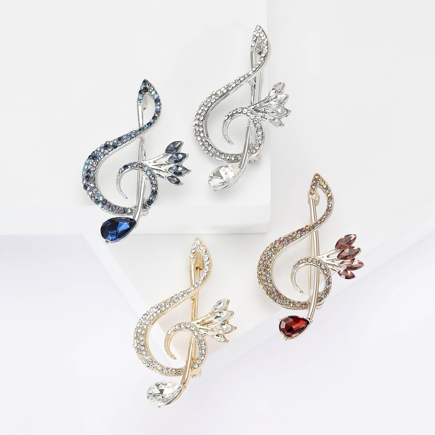 Sparkling Rhinestone Musical Note Brooch Pin Gold/Silver/Blue/Purple Crystal Note Brooch Lapel Pins 70/80S Music Enthusiast Pin Suit Dress Bag Hat Jewelry for Women image 4