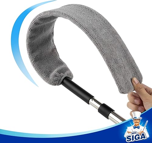 Miniatura 5 de MR.SIGA Plumero largo de microfibra flexible para limpieza de huecos, mango ajustable de acero inoxidable, lavable de limpieza de huecos, color gris