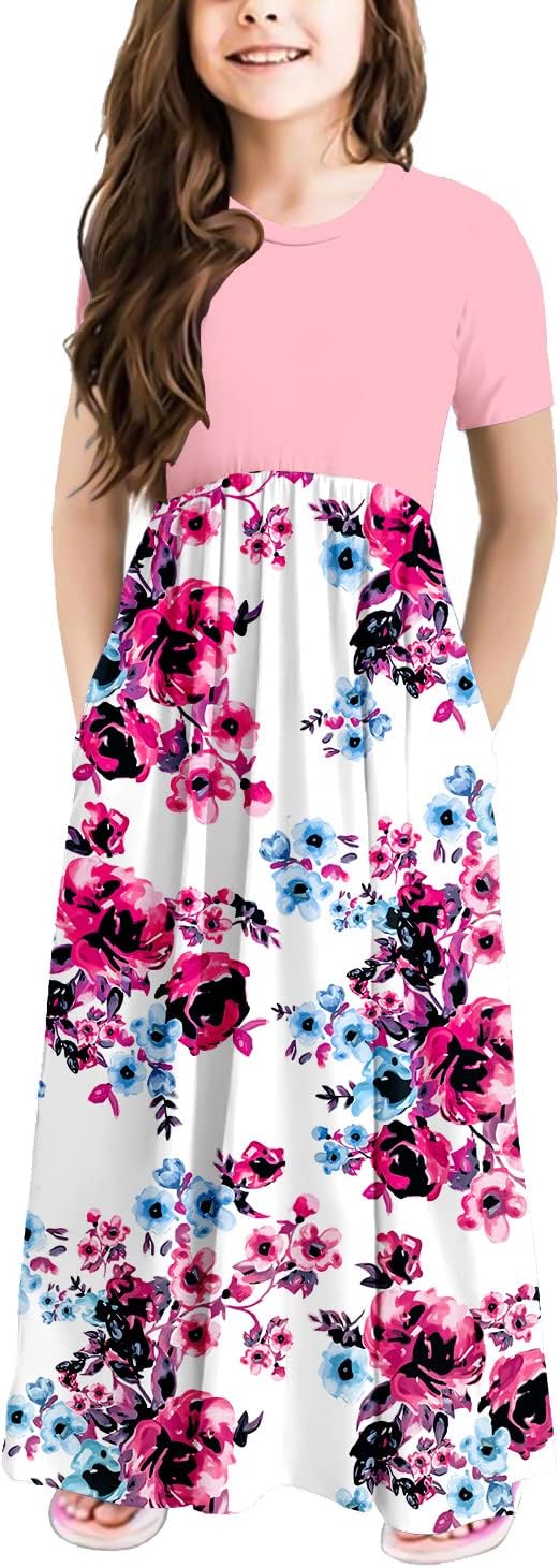 storeofbaby Girls Casual Maxi Floral Dress Long Sleeve Holiday Dresses with Pockets