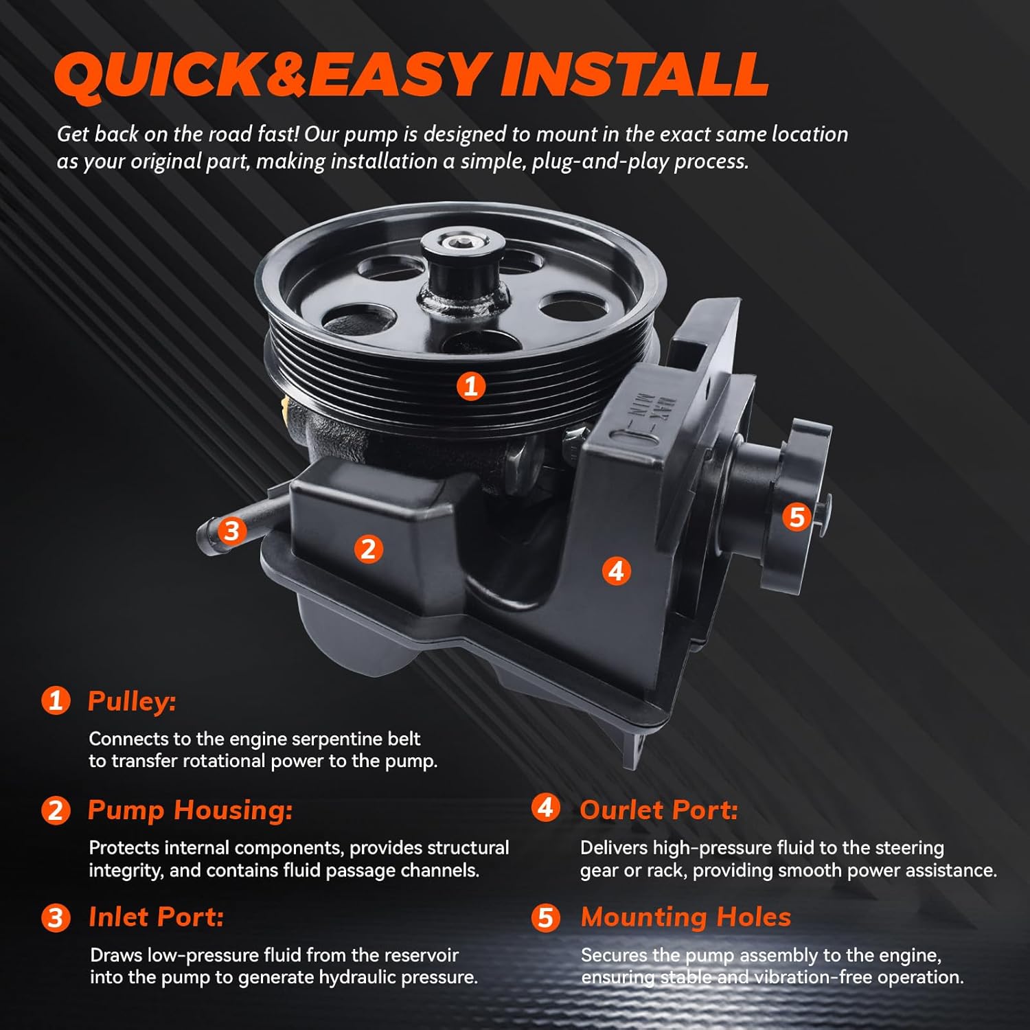20-326 Power Steering Pump Assembly with Pulley & Reservoir Compatible with 2006-2011 Focus, 2010 Transit Connect, 2011 Transit Connect 2.0L Replace # 6S4Z3A674A, 6S4Z3A674ARM, 7S4Z3A674A