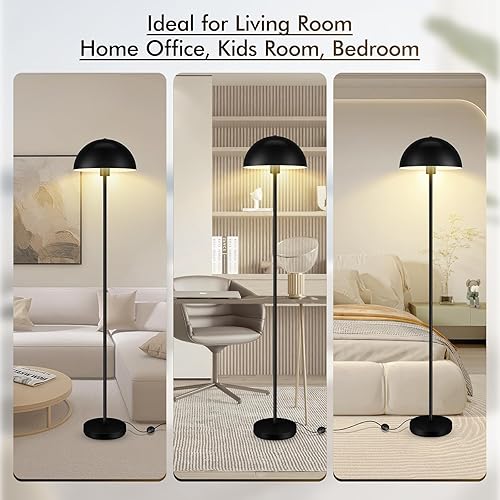 Miniatura 3 de Lámpara de pie, lámparas de pie industriales negras para sala de estar, lámpara de pie de 65.6 pulgadas, pantalla de cúpula de hongo retro, metal