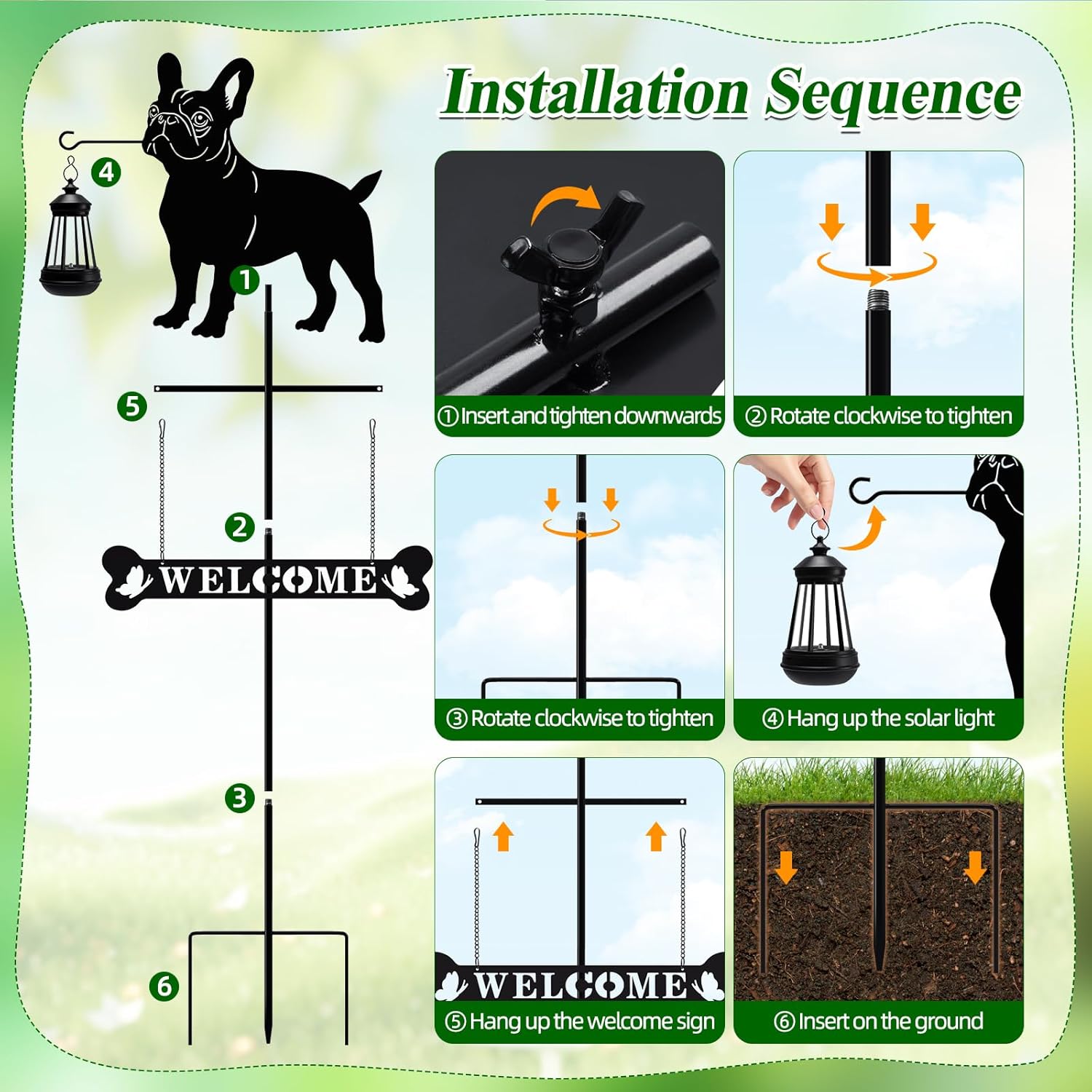 Solar Garden Stakes French Bulldog Silhouette Dog Welcome Sign with Lantern Outdoor Decorative Stakes for Outside,Pathway,Yard, Lawn - Image 6