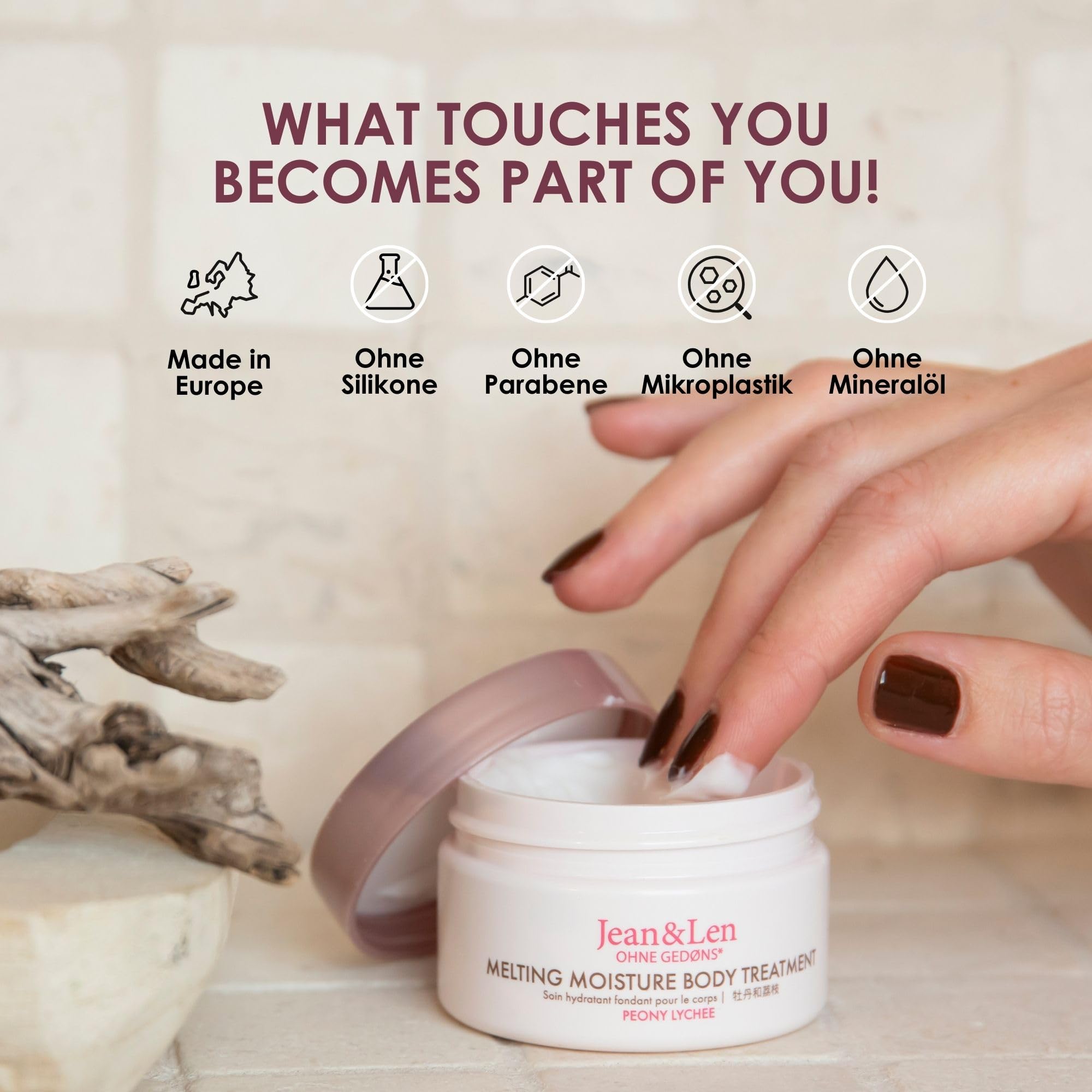 Jean & Len Melting Moisture Body Butter Peony & Lychee, dla pachnącego efektu pielęgnacji, do skóry normalnej, wysokiej jakości tygiel, pielęgnujące masło do ciała, 50 ml