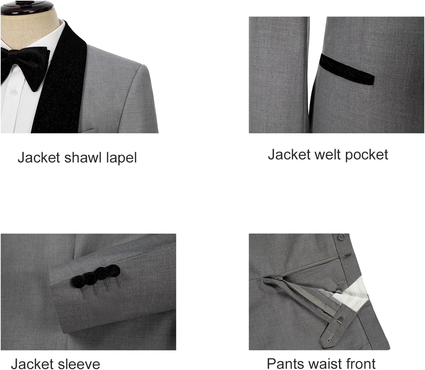 Men's Slim Fit Tuxedo, Shiny Velvet Shawl Collar 3 Piece Suit, Party Jacket Vest Pants & Bow Tie Set