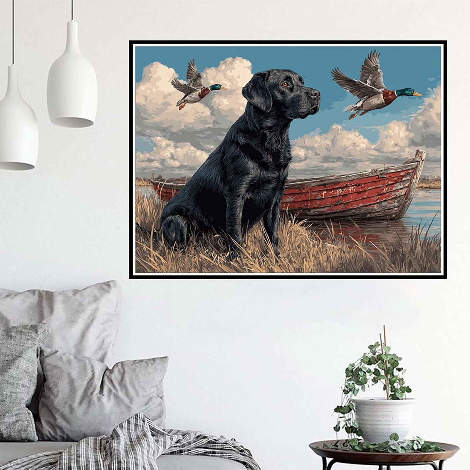 Diament Malarstwo Pies, Diament Malarstwo Kaczka Diament Malarstwo Dorosły Duży Format 130 x 100 cm, 5D DIY Diamentowy Haft Ścieg krzyżykowy Kreatywny wypoczynek Dorośli do dekoracji domu -zjn250118M