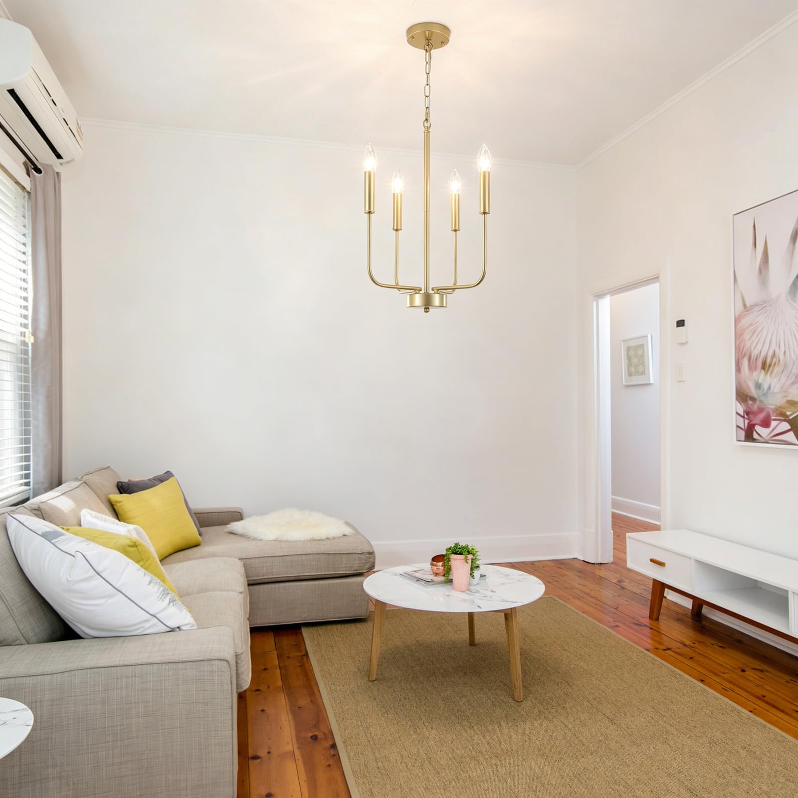 Kronleuchter Gold 4 Flamming Kronleuchter Modern Deckenleuchte Wohnzimmer | Deckenleuchte Kronleuchter Vinatge Pendelleuchte Modern Hängeleuchte für Esstisch Küche Schlafzimmer, Höhenverstellung, E14