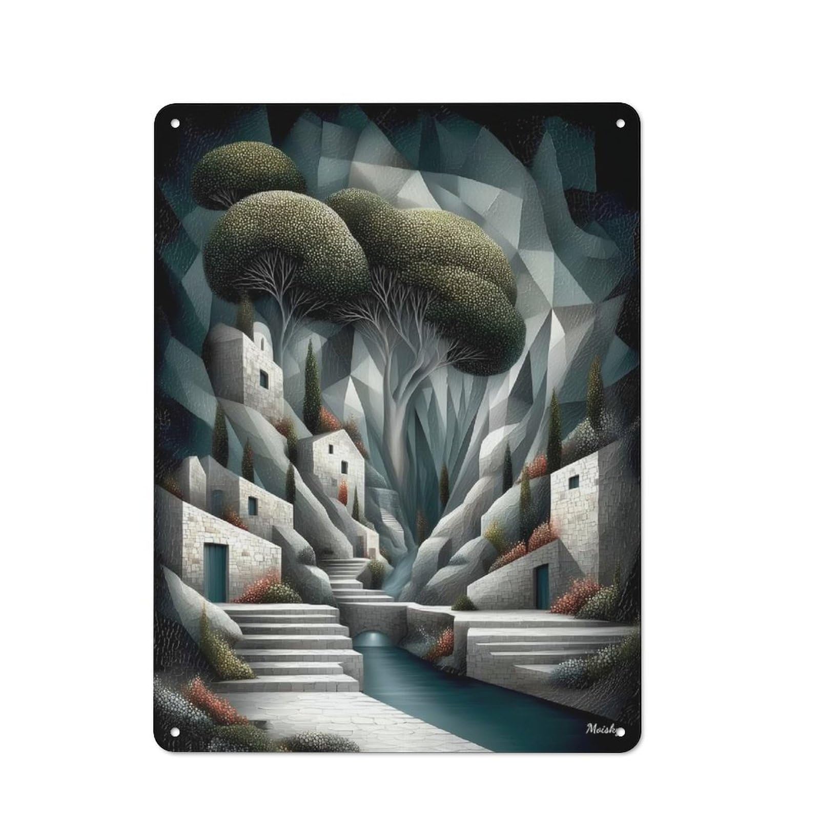 Junmoney Whispering Village Of Stone And Mist Vintage Metal Wall Sign 40X30cm For Café Or Restaurant, For Metal Sign Collectors, For Garage And Workshop Walls