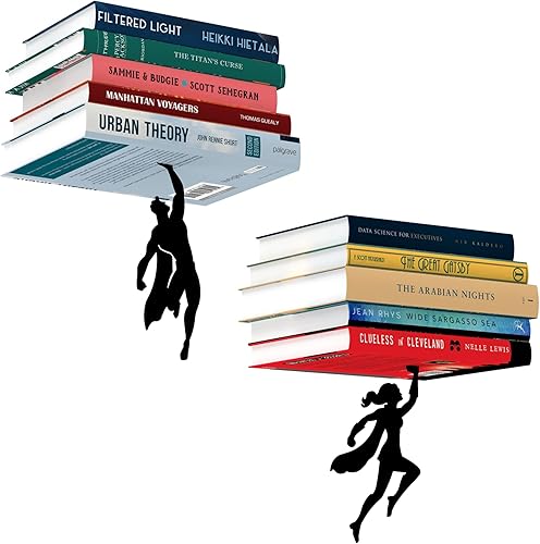 Miniatura 10 de "Superestante" de Artori Design - Estantería flotante de metal con superhéroe en negro, oculta, estantería invisible, estante para libros único,