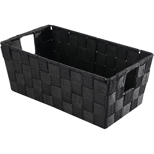 Whitmor Small Woven Storage Baskets for Shelves - Decorative Organizer Bins with Metal Structure, Versatile Shelf Storage Solution for Home Organization & Closet (Black)