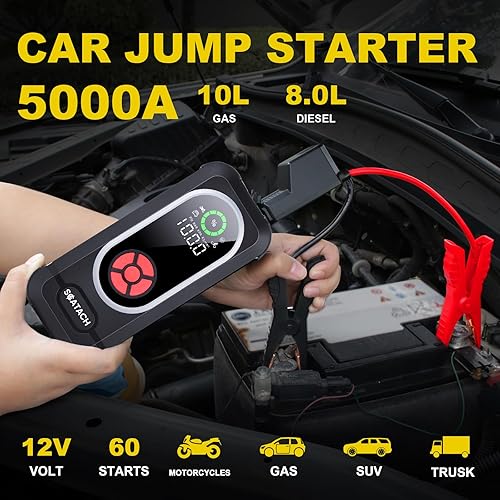 Miniatura 2 de Q10 Arrancador de salto con compresor de aire, 150PSI 5000A batería de coche (7.0L Gas5.5L Diesel) con inflador digital de neumáticos, caja de salto