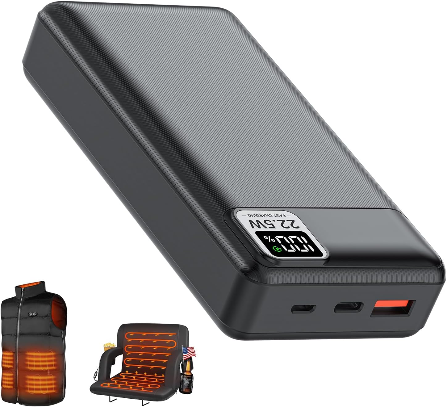 Cargador portátil de 20,000mAh 5V 2A 3A con pantalla LCD rápida carga PD20W