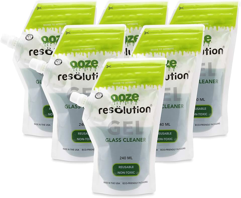 Ooze Resolution Gel Glass Cleaner (6 Pack 240ML Each) - Liquid Cleaning Solution Natural Clay-Based Non-Toxic Formula Glass and Metal Cleaner - Reusable - Non Abrasive Grunge Off