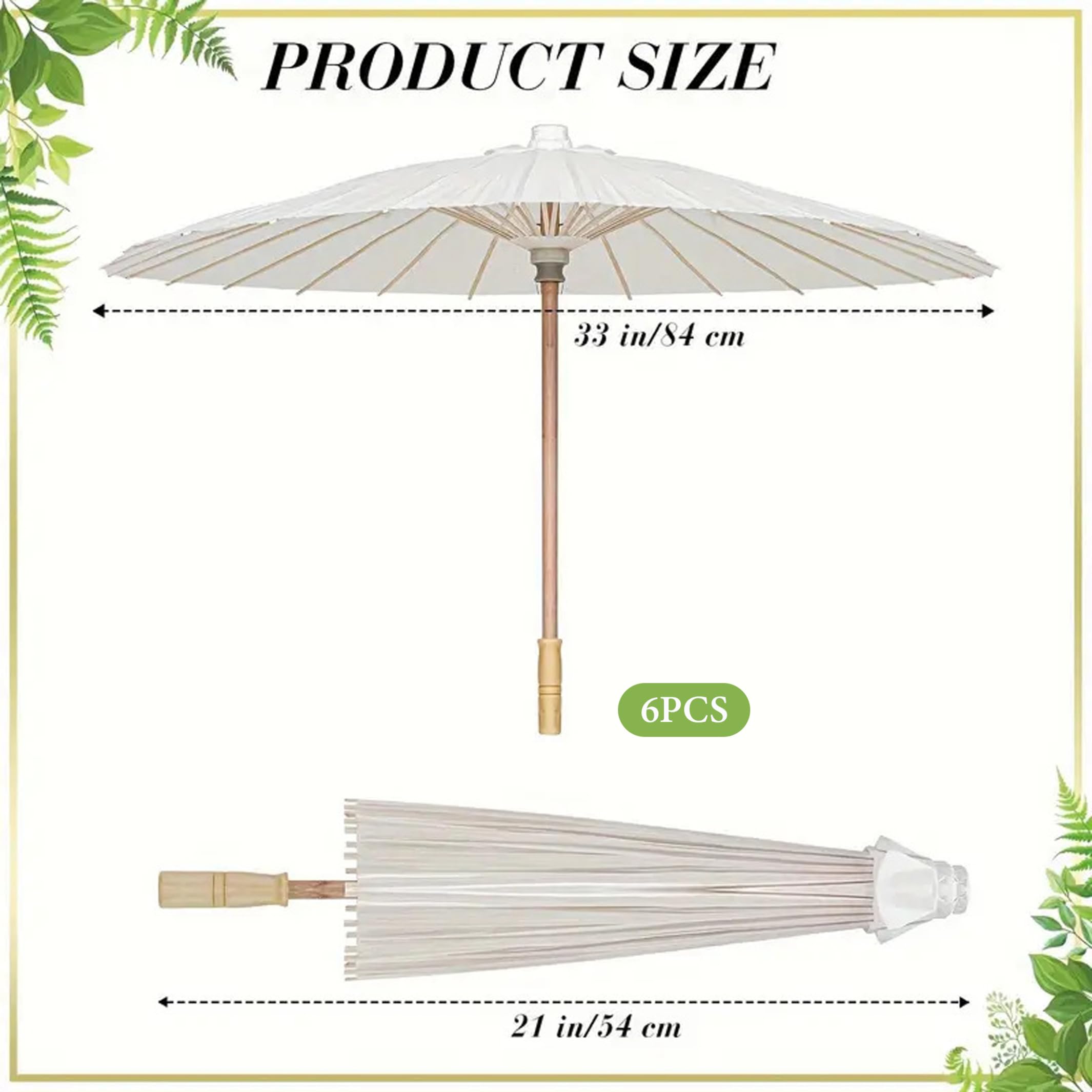 Parasol de papel 6 parasoles para invitados de boda sombrillas decorativas y parasoles para bodas color blanco diámetro 84 cm/33, 07 pulgadas.